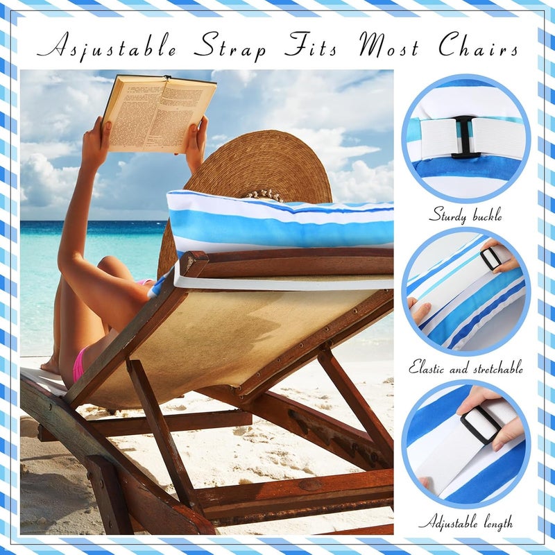 Menkxi 24"x15" Inflatable Beach Pillow with Removable Cover, Beach Chair Backpacking Pillow with Strap Stripe for Summer Sand Pools Travel Vacations(Blue White) - Image 4